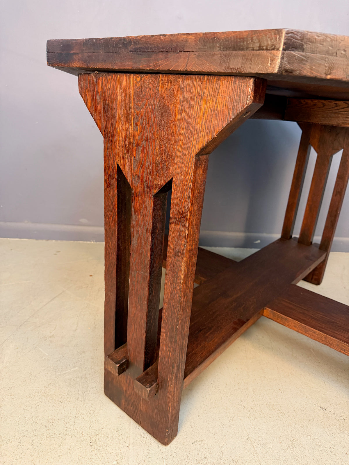 Brooks Mission Oak Octagonal Center Hall Table — Arts & Crafts Slat-Sided