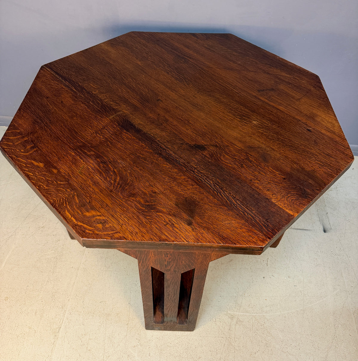 Brooks Mission Oak Octagonal Center Hall Table — Arts & Crafts Slat-Sided