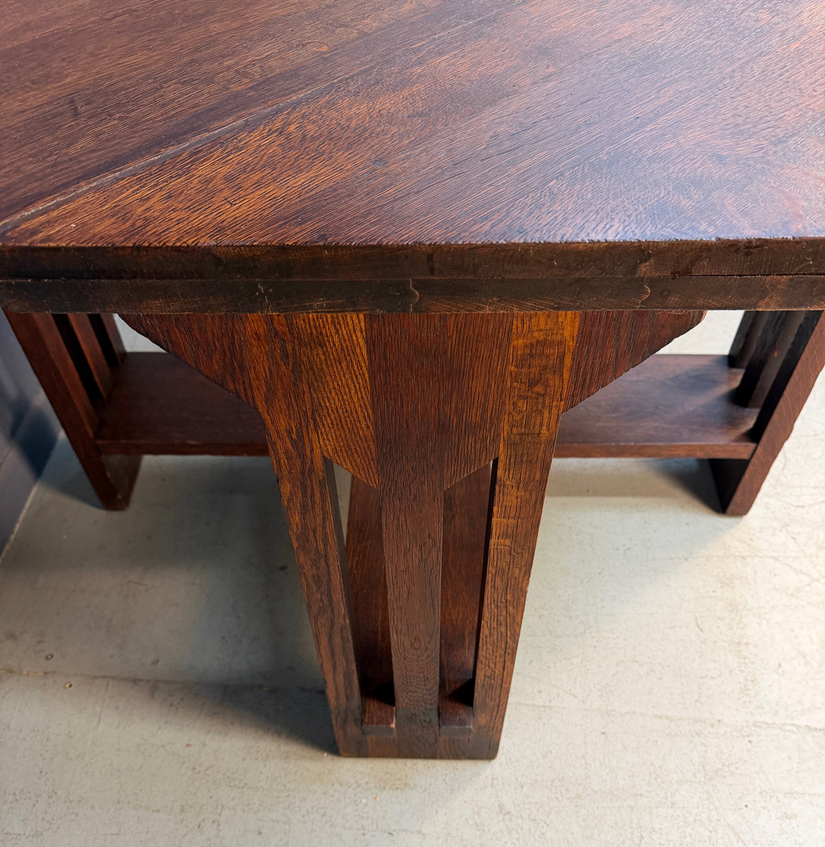 Brooks Mission Oak Octagonal Center Hall Table — Arts & Crafts Slat-Sided