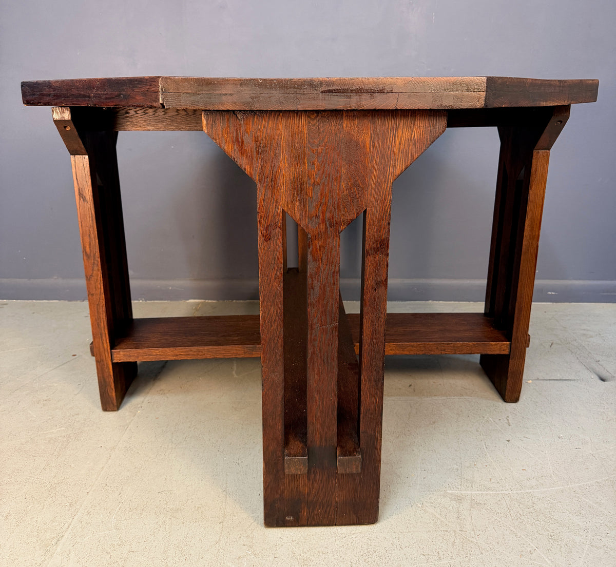Brooks Mission Oak Octagonal Center Hall Table — Arts & Crafts Slat-Sided
