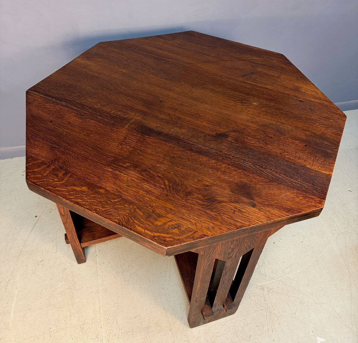 Brooks Mission Oak Octagonal Center Hall Table — Arts & Crafts Slat-Sided