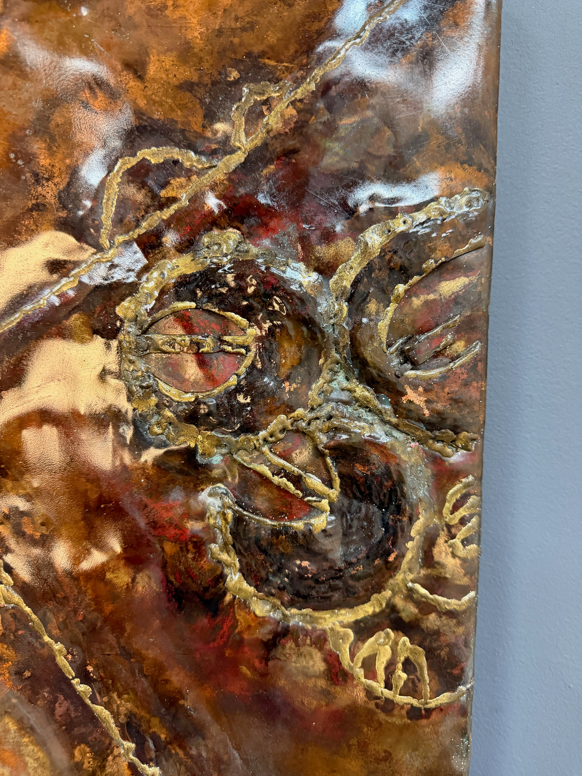 Vincent Payez Signed 1967 Torch Copper Wall Art, Brutalist Floral Repoussé Panel