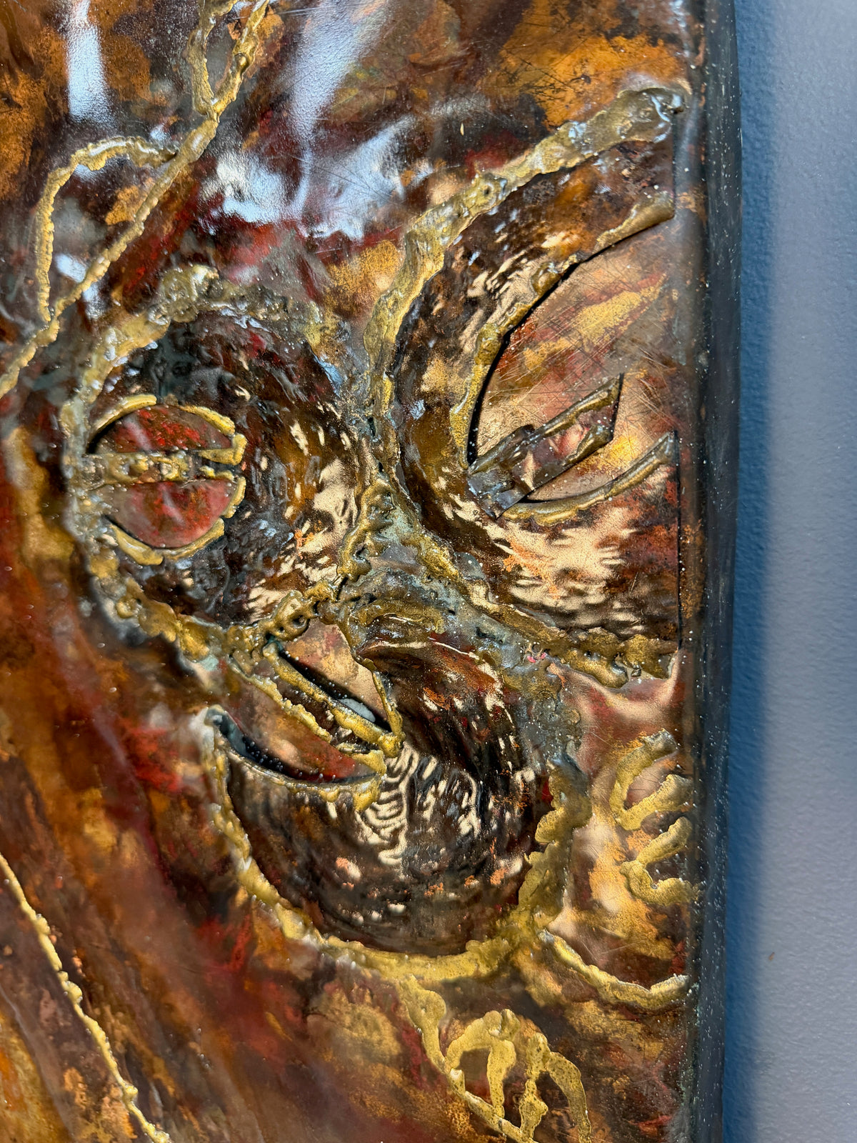 Vincent Payez Signed 1967 Torch Copper Wall Art, Brutalist Floral Repoussé Panel