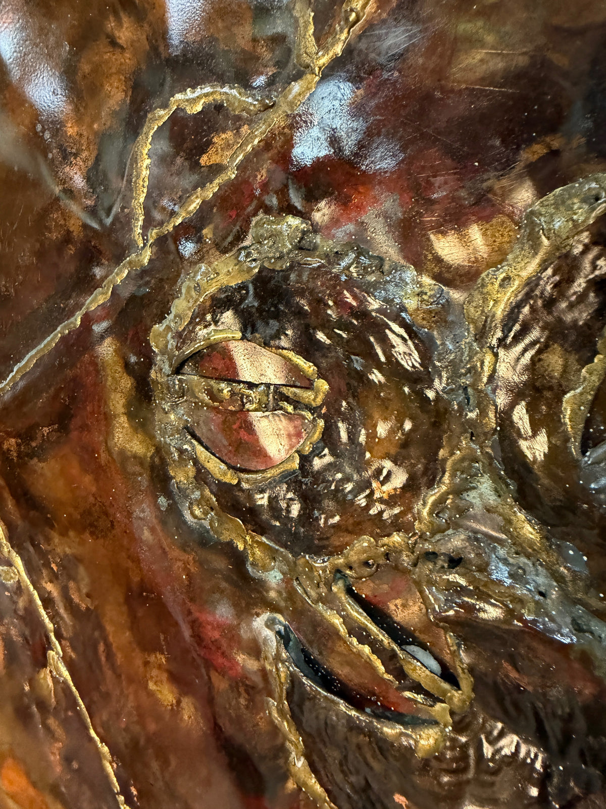 Vincent Payez Signed 1967 Torch Copper Wall Art, Brutalist Floral Repoussé Panel