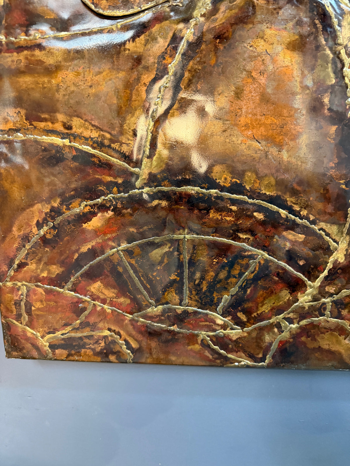Vincent Payez Signed 1967 Torch Copper Wall Art, Brutalist Floral Repoussé Panel
