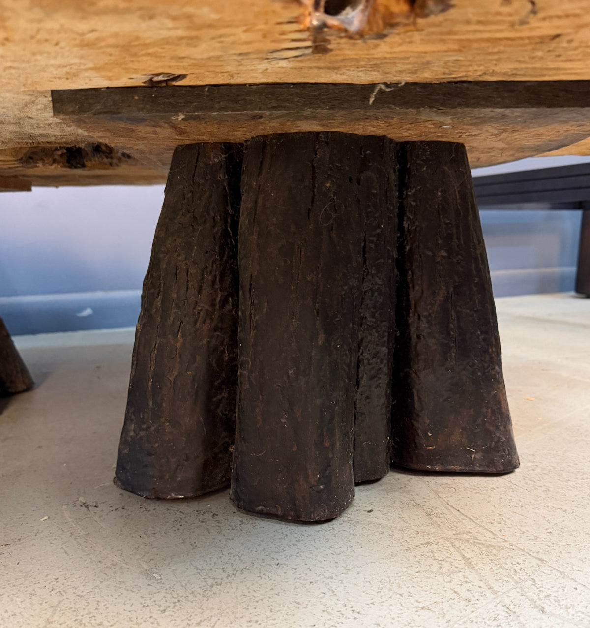 1970s California Redwood Burl Live Edge Coffee Table on Redwood Stump Base