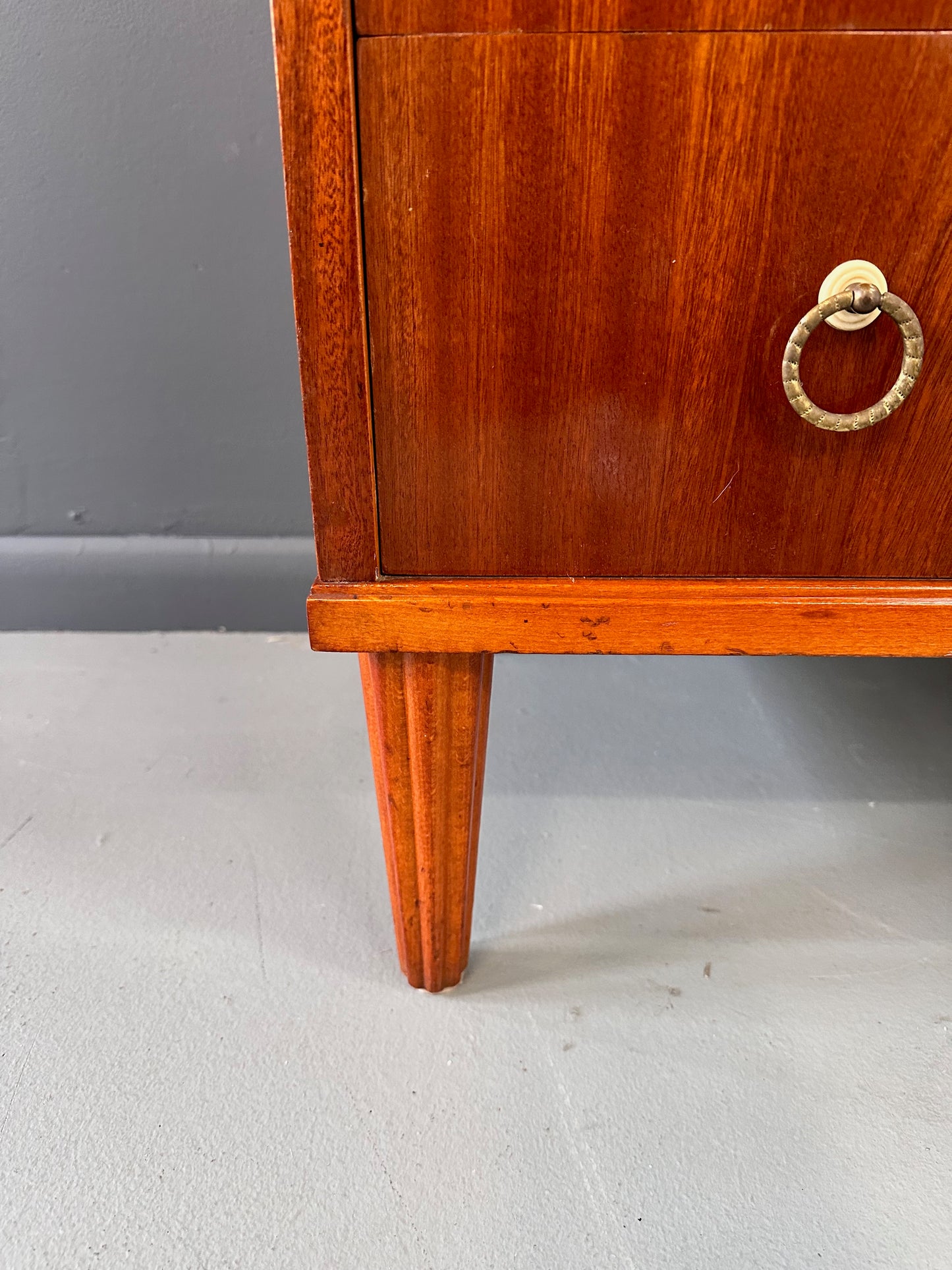 SOLD – Early Danish Roll Top Desk with Fluted Legs in Booked Matched Veneer Mid Century