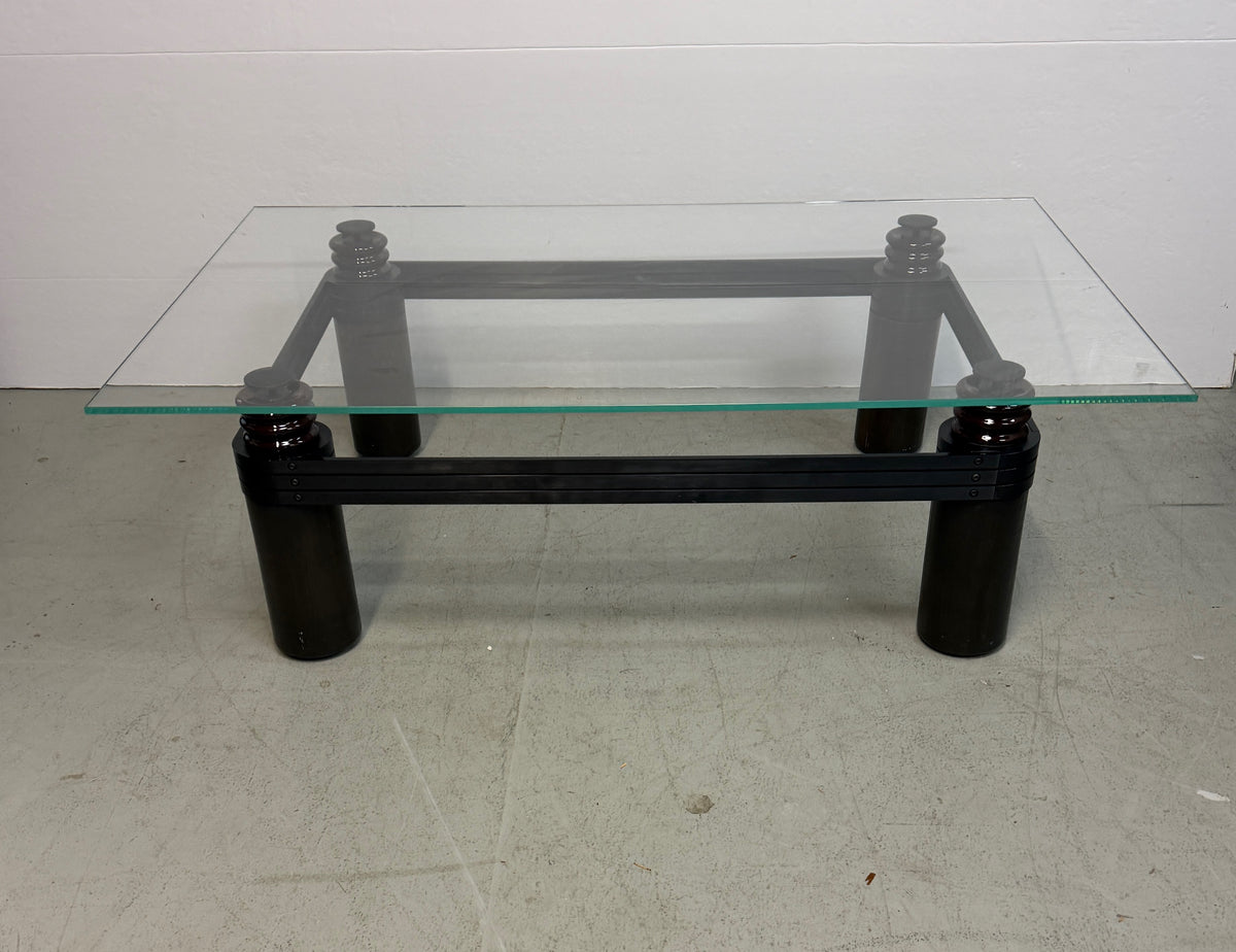 Kaiser/Newman Coffee Table w/Porcelain Insulators, Black Aluminum and Wood Base