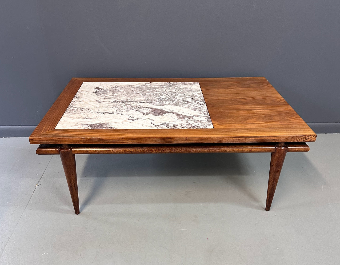 John Widdicomb Marble and Walnut Coffee Table Robsjohn Gibbings Style