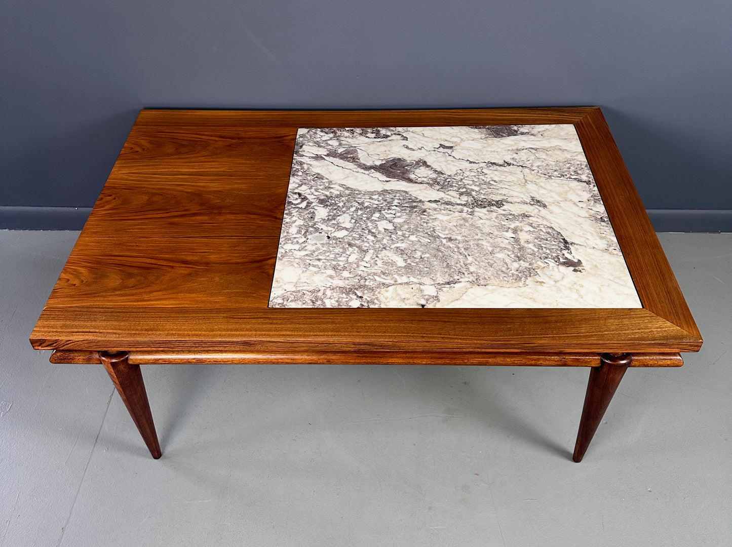 John Widdicomb Marble and Walnut Coffee Table Robsjohn Gibbings Style