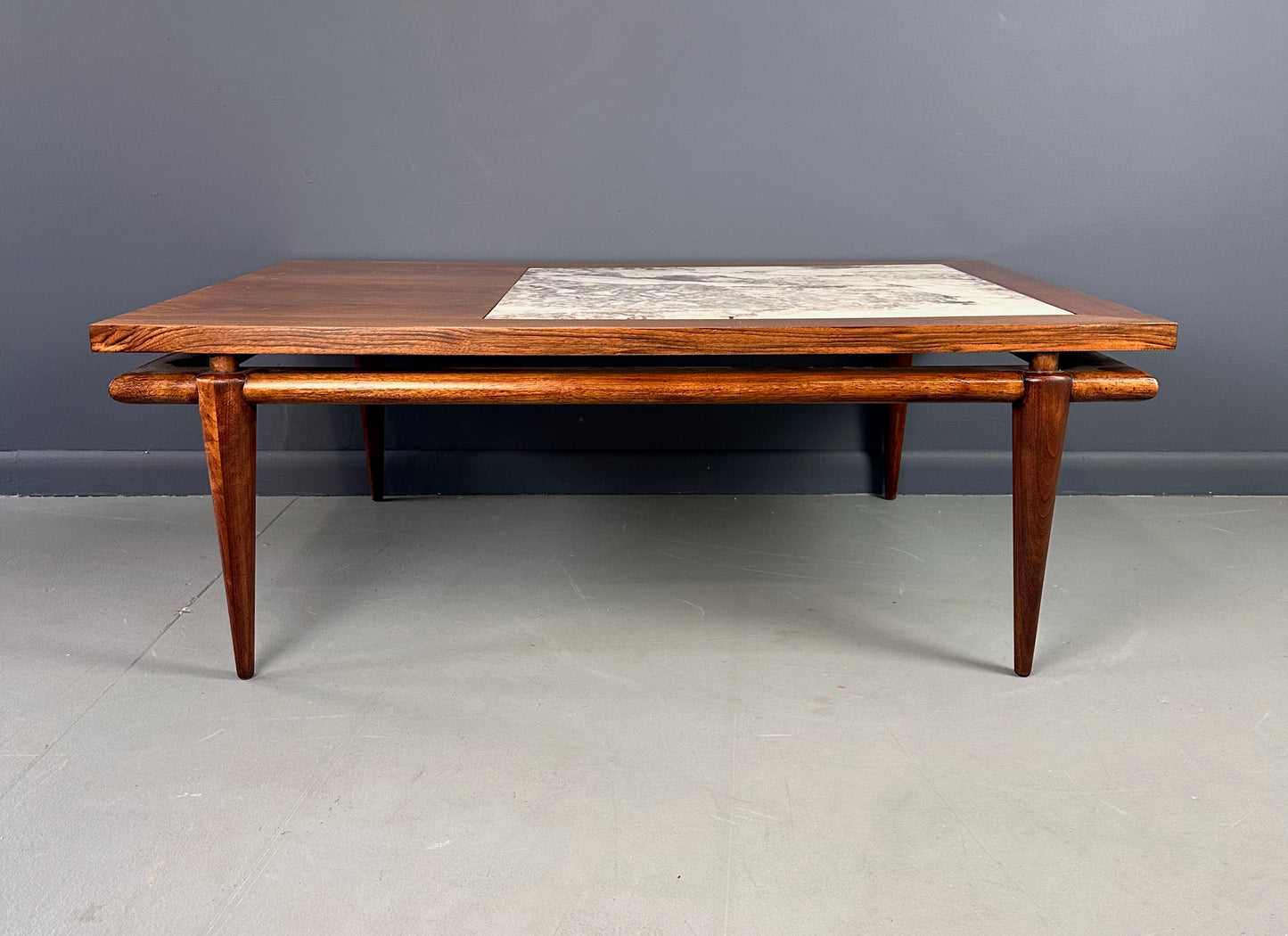 John Widdicomb Marble and Walnut Coffee Table Robsjohn Gibbings Style