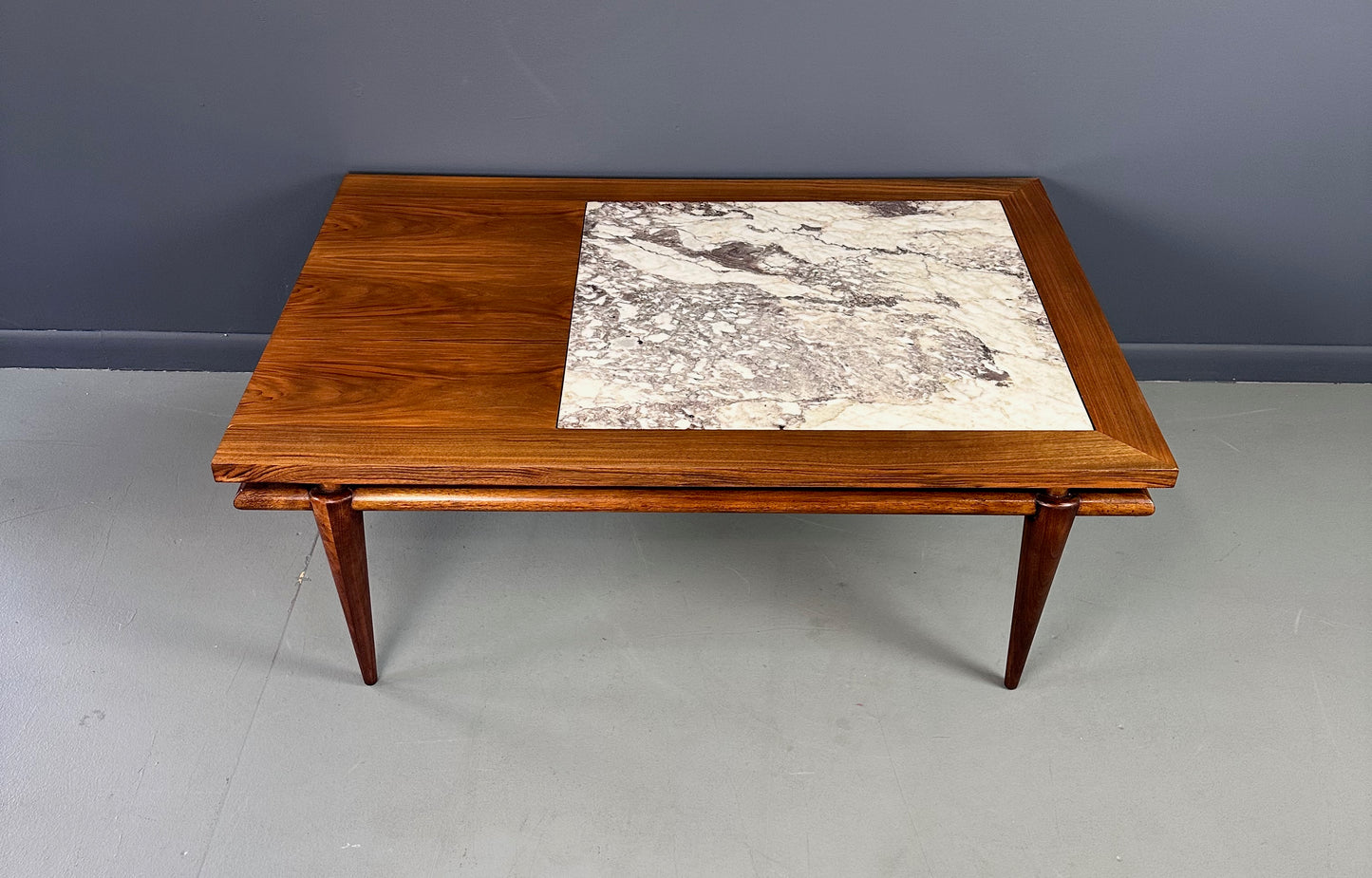 John Widdicomb Marble and Walnut Coffee Table Robsjohn Gibbings Style