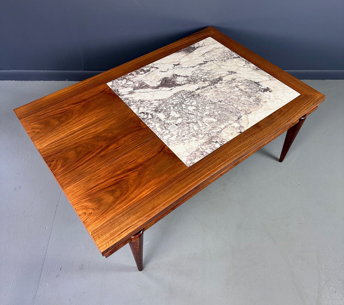John Widdicomb Marble and Walnut Coffee Table Robsjohn Gibbings Style