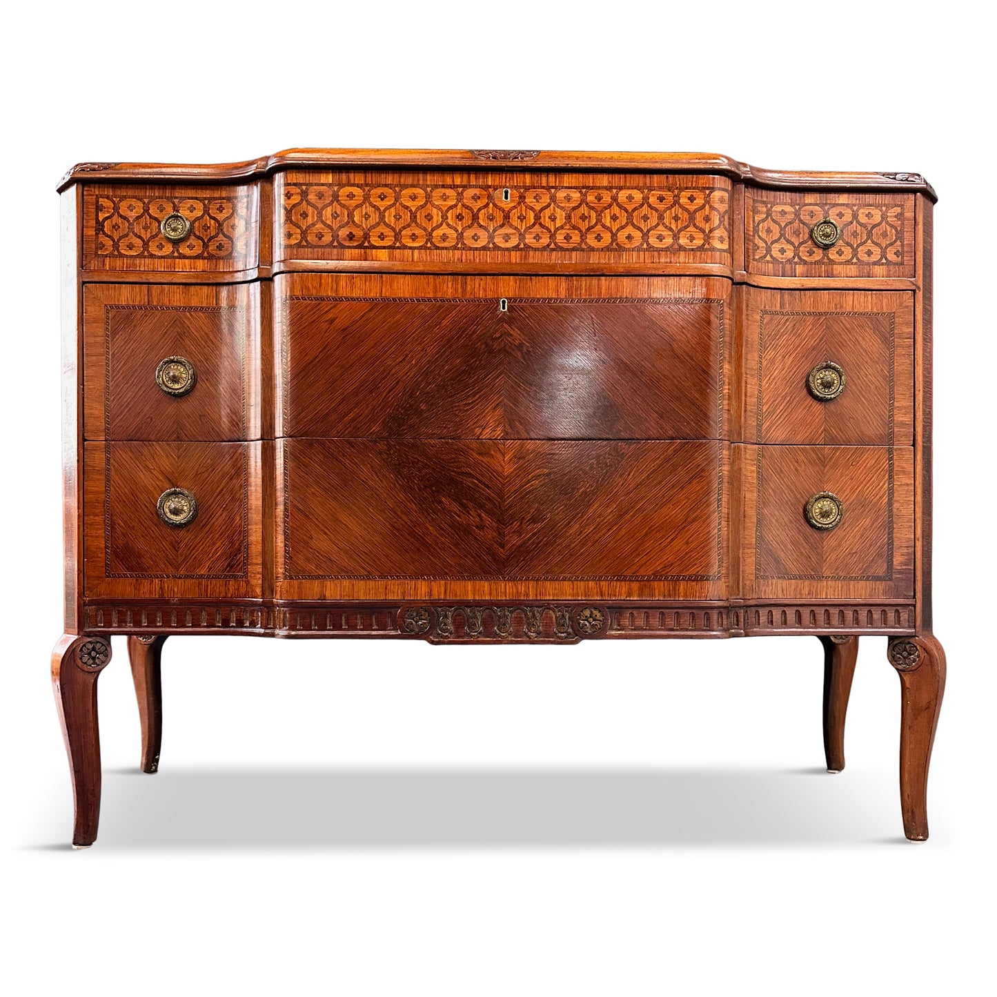 SOLD – Italian Louis XVI Style with Intricate Marquetry Commode Imported by Slack & Rassnick