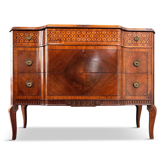 SOLD – Italian Louis XVI Style with Intricate Marquetry Commode Imported by Slack & Rassnick