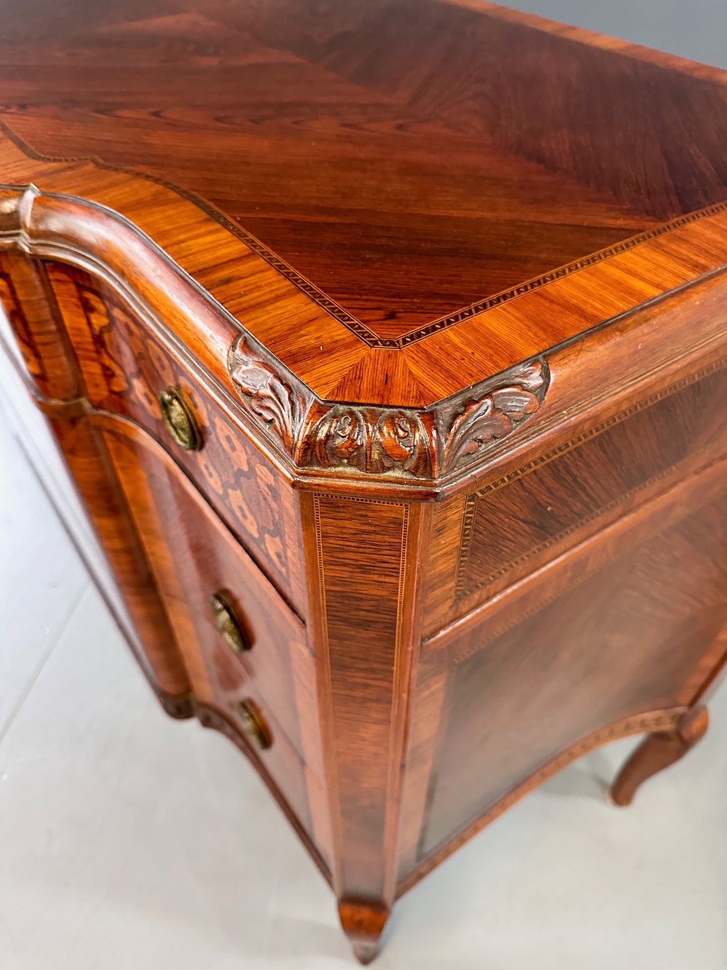 SOLD – Italian Louis XVI Style with Intricate Marquetry Commode Imported by Slack & Rassnick