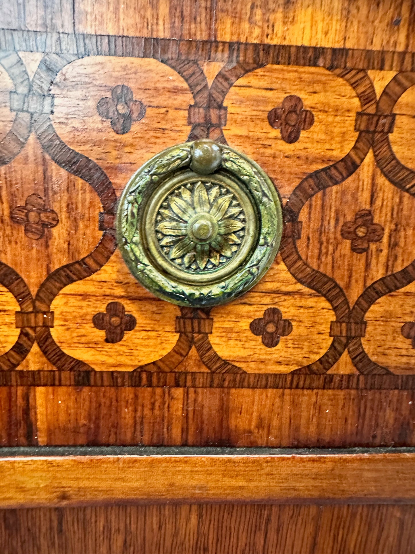 SOLD – Italian Louis XVI Style with Intricate Marquetry Commode Imported by Slack & Rassnick