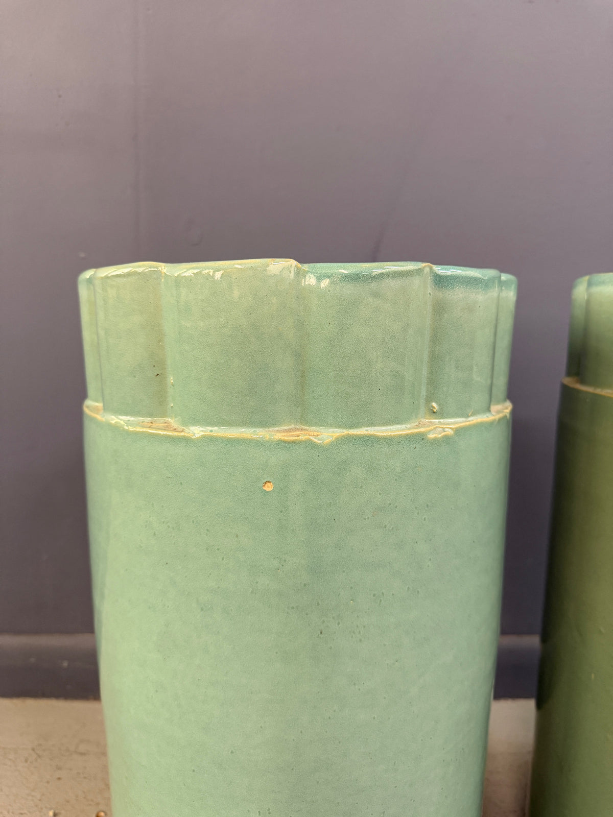 Pair of Galloway Terra Cotta Co. Art Deco Aqua Glazed Floor Vases, Philadelphia