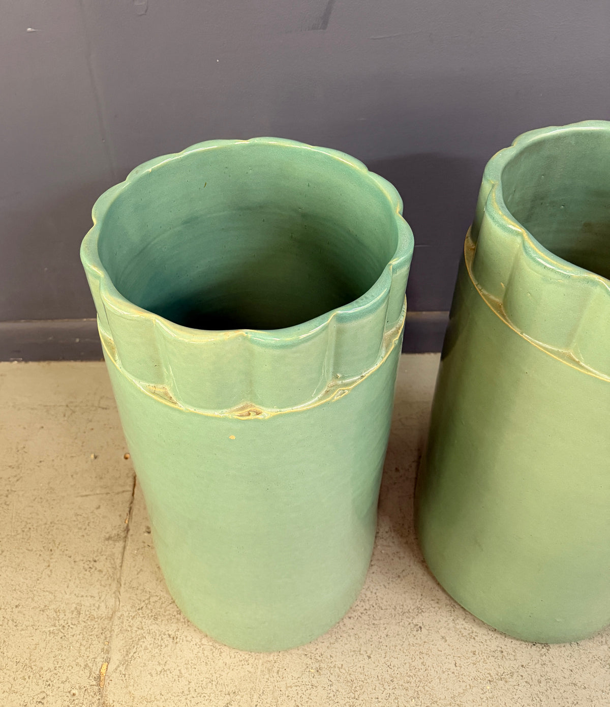 Pair of Galloway Terra Cotta Co. Art Deco Aqua Glazed Floor Vases, Philadelphia