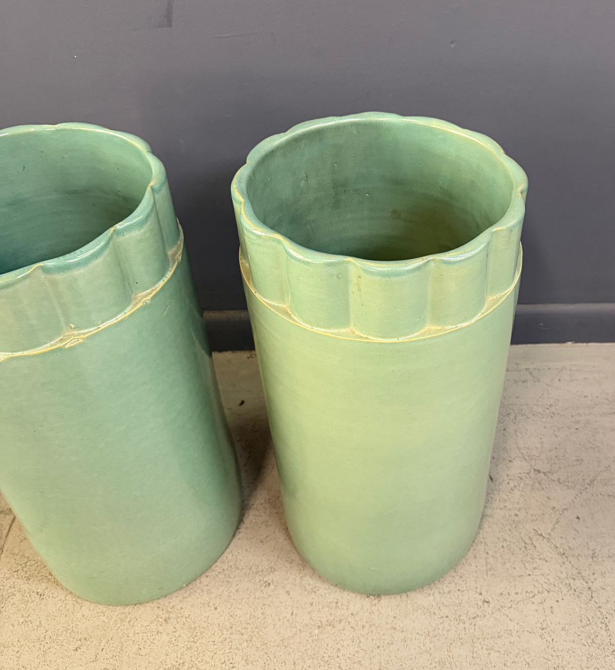 Pair of Galloway Terra Cotta Co. Art Deco Aqua Glazed Floor Vases, Philadelphia