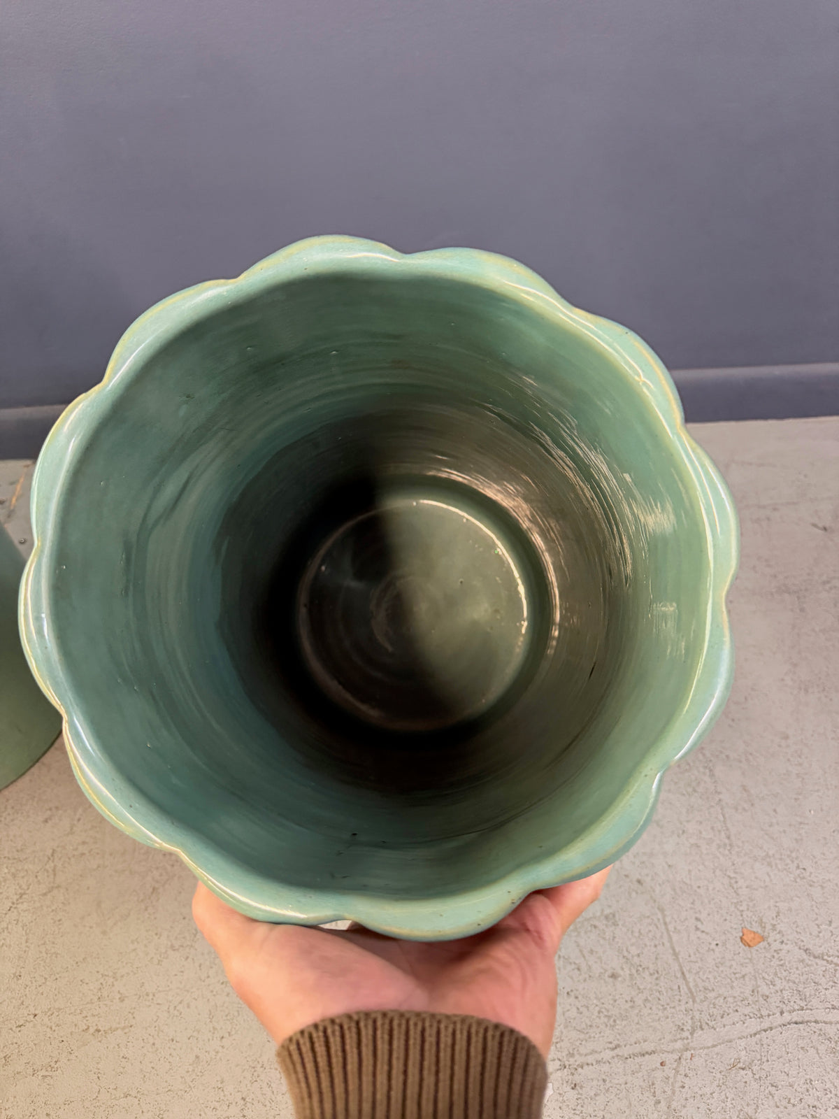 Pair of Galloway Terra Cotta Co. Art Deco Aqua Glazed Floor Vases, Philadelphia