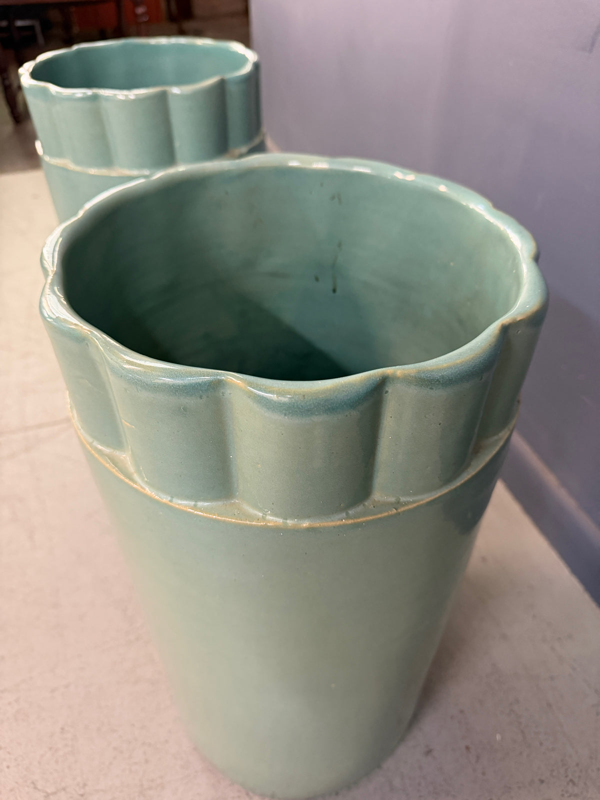 Pair of Galloway Terra Cotta Co. Art Deco Aqua Glazed Floor Vases, Philadelphia