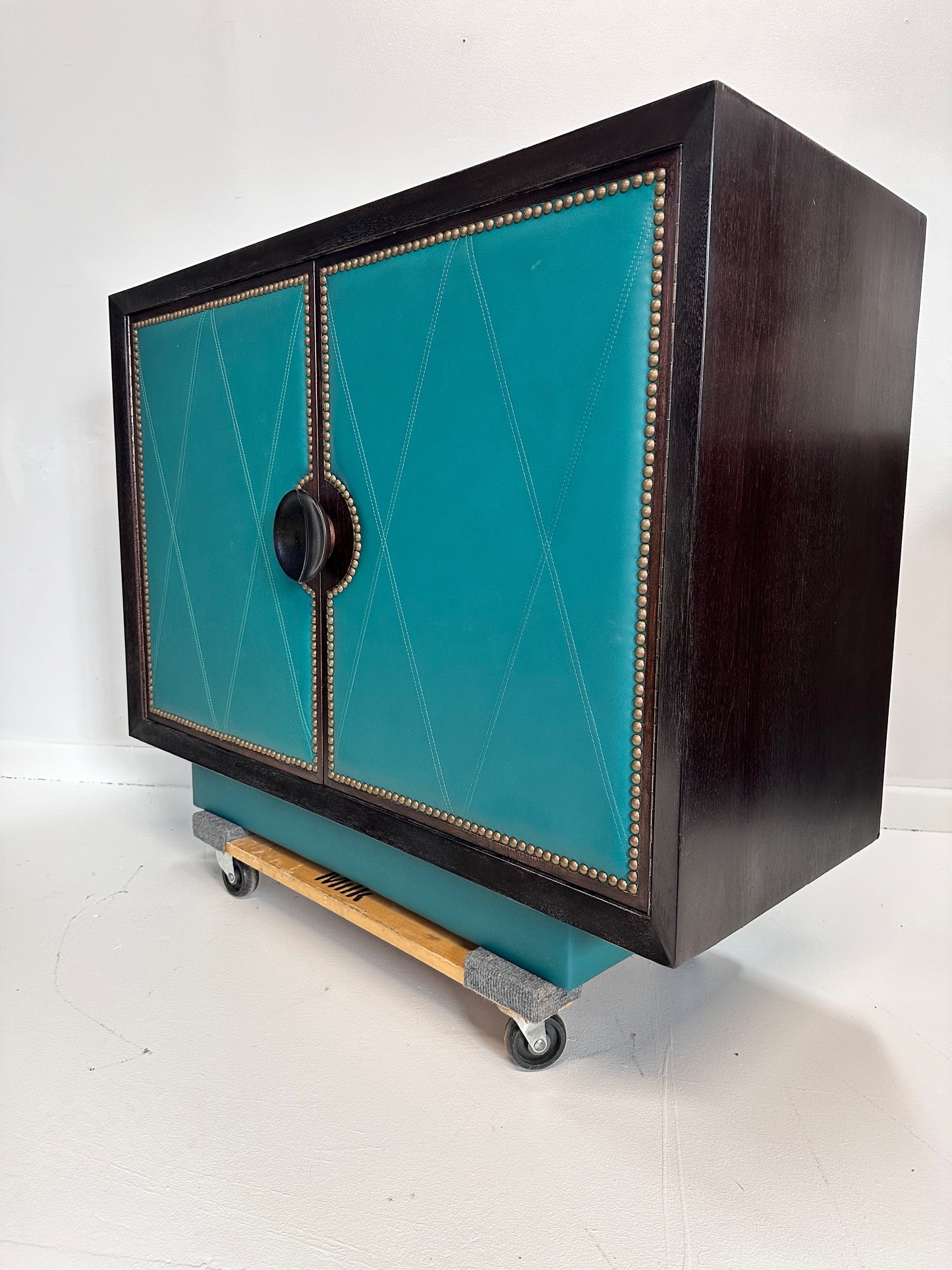SOLD – Art Deco 1930s Leather Front 5 Drawer Commode the Style of Parzinger Originals
