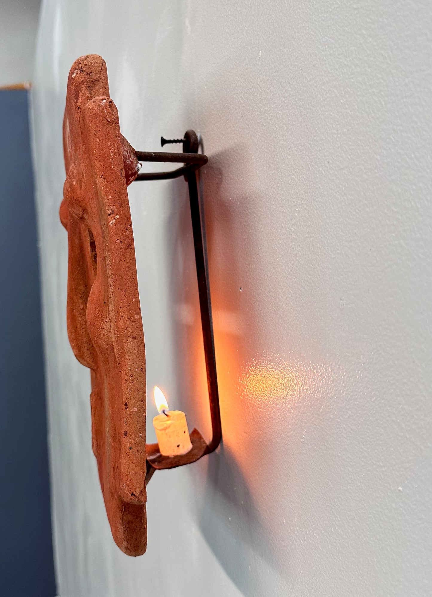 SOLD – 1960s Italian Terracotta Mask Candle Sconce