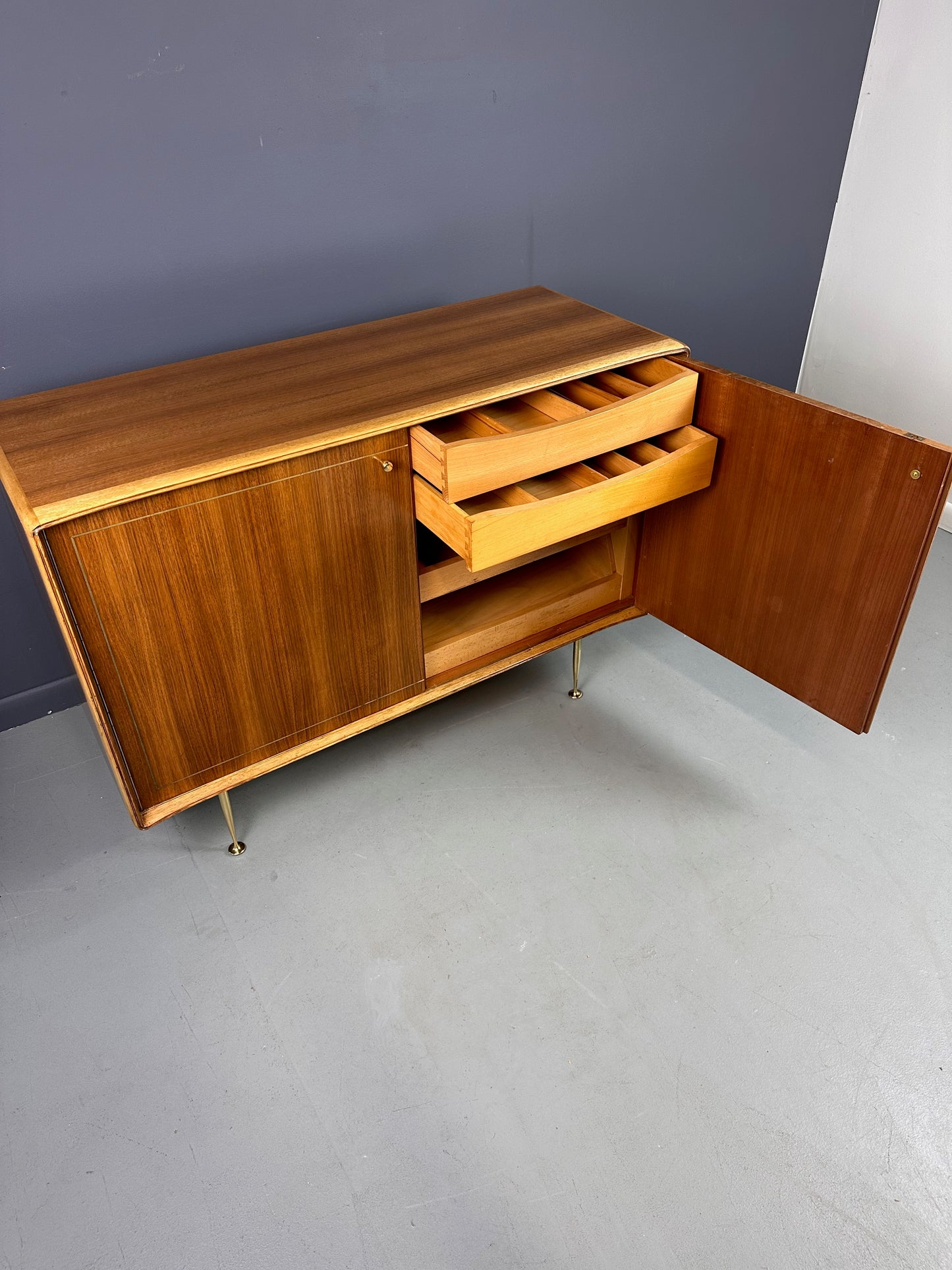 Mid Century Petite Server, Teak & Butternut by Erno Fabry