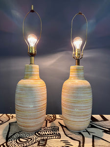 1960s Design Technics Pair of Ceramic Table Lamps in Orange and Yellow