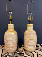 Load image into Gallery viewer, 1960s Design Technics Pair of Ceramic Table Lamps in Orange and Yellow
