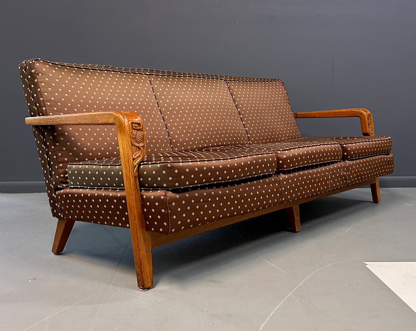 1960s American Studio/Craft Oak Sofa with Thistle Carving Mid Century