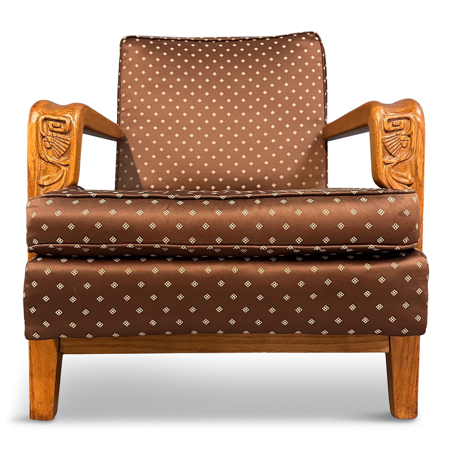 American Studio/Craft Oak Lounge Chair with Thistle Carving Mid Century