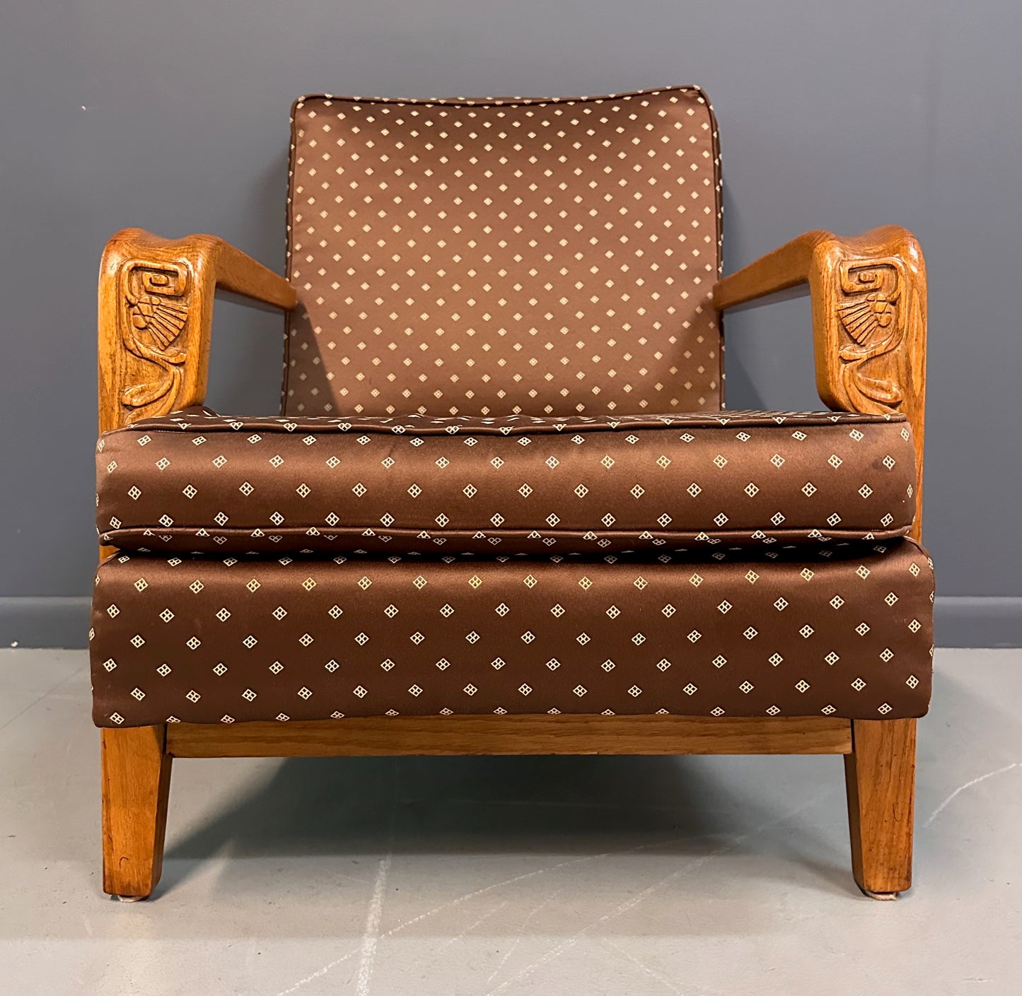 American Studio/Craft Oak Lounge Chair with Thistle Carving Mid Century