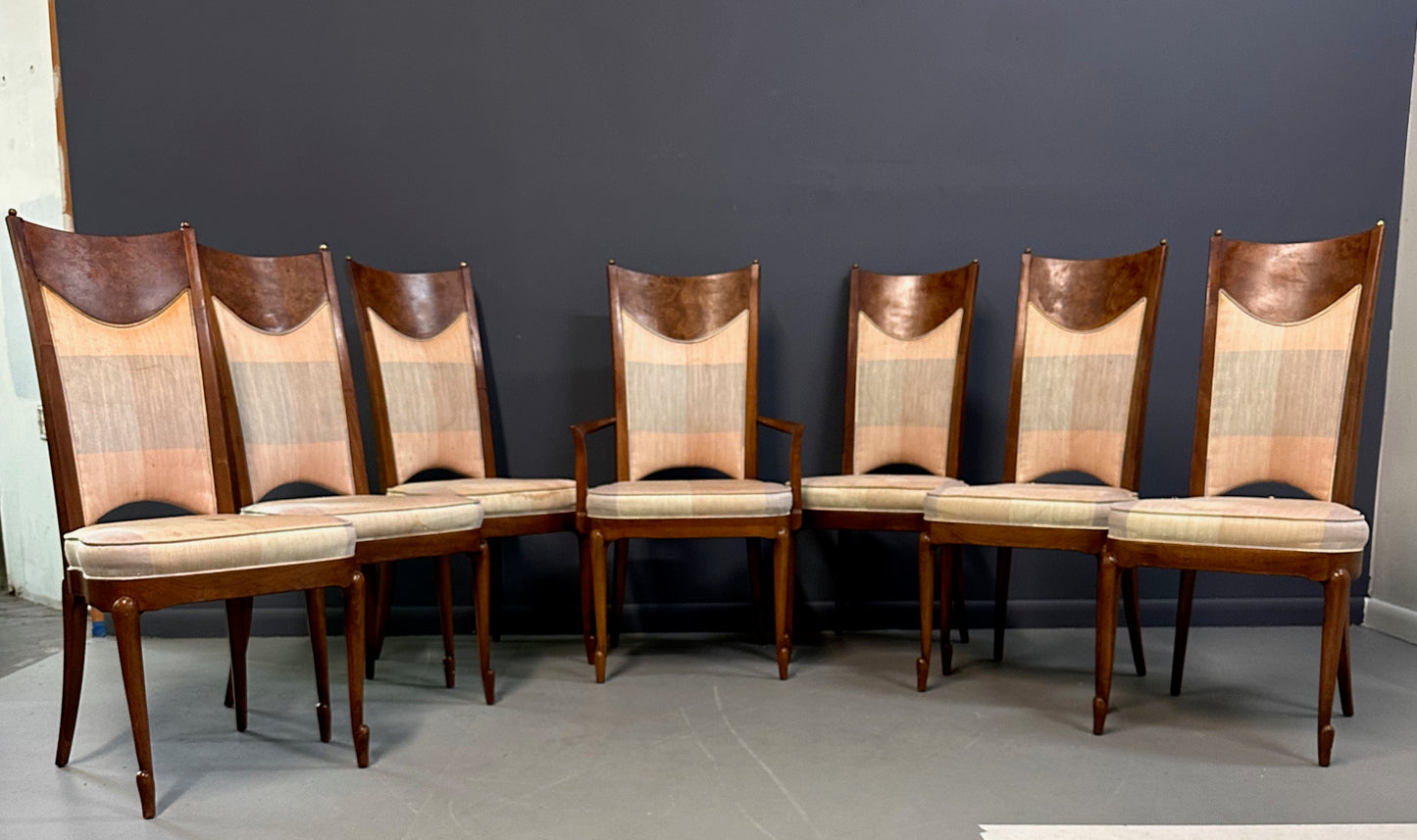 SOLD – 1960s Mastercraft Attributed Walnut Dining Table with Burl Accents and Trim