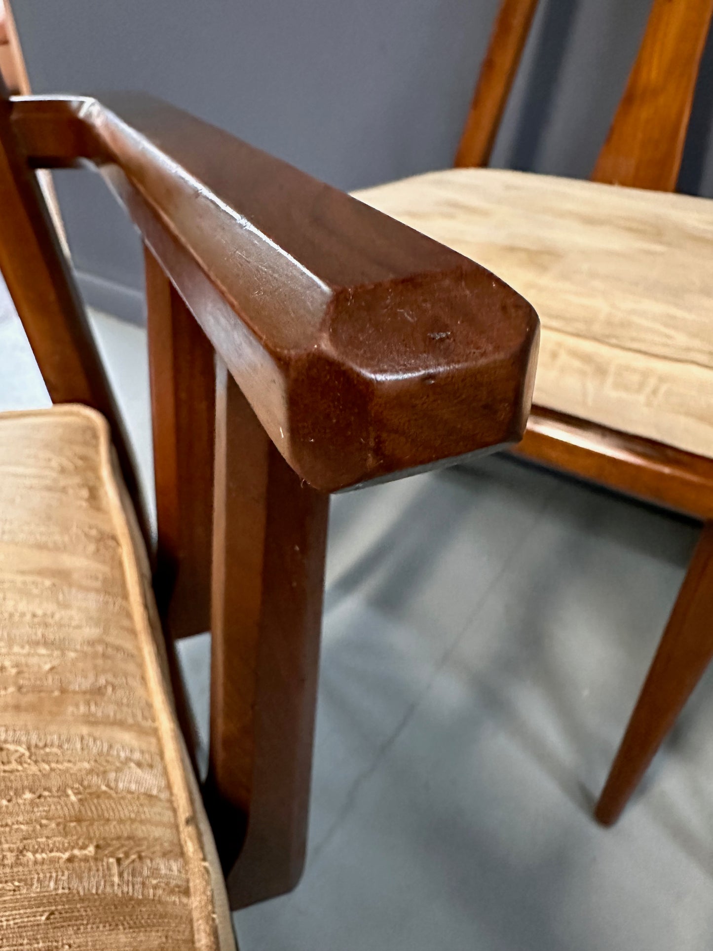 SOLD – 1960s Set of 6 Edmond J. Spence Walnut Dining Chairs Swedish Modern