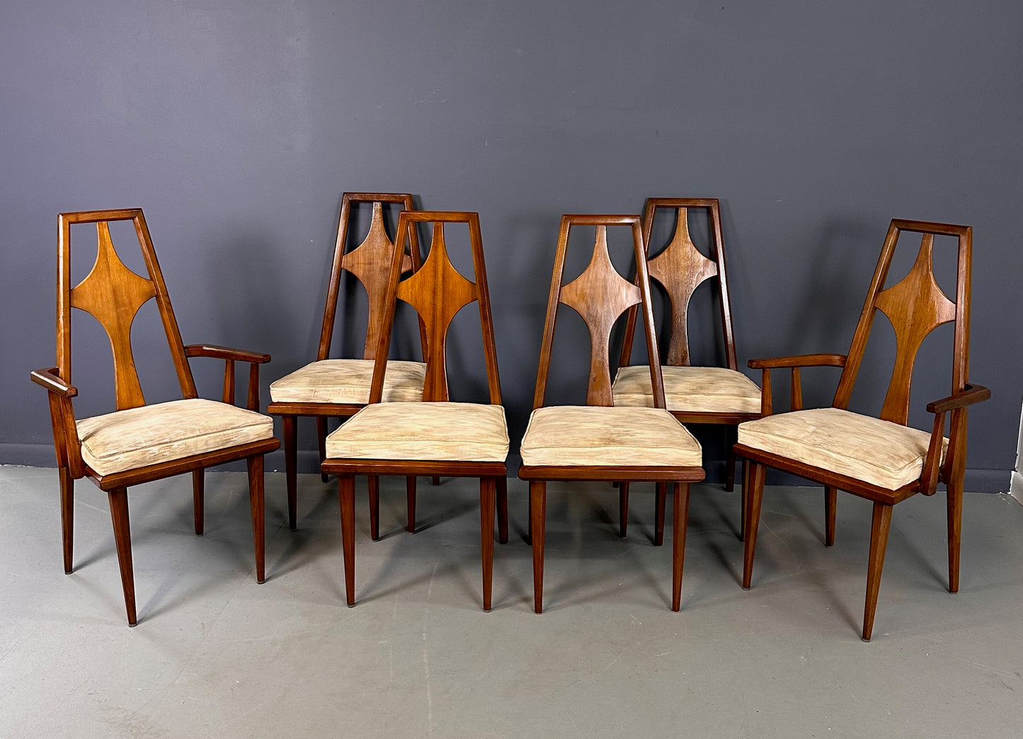 SOLD – 1960s Set of 6 Edmond J. Spence Walnut Dining Chairs Swedish Modern