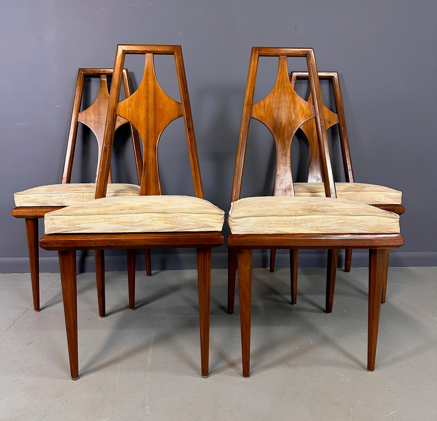 SOLD – 1960s Set of 6 Edmond J. Spence Walnut Dining Chairs Swedish Modern