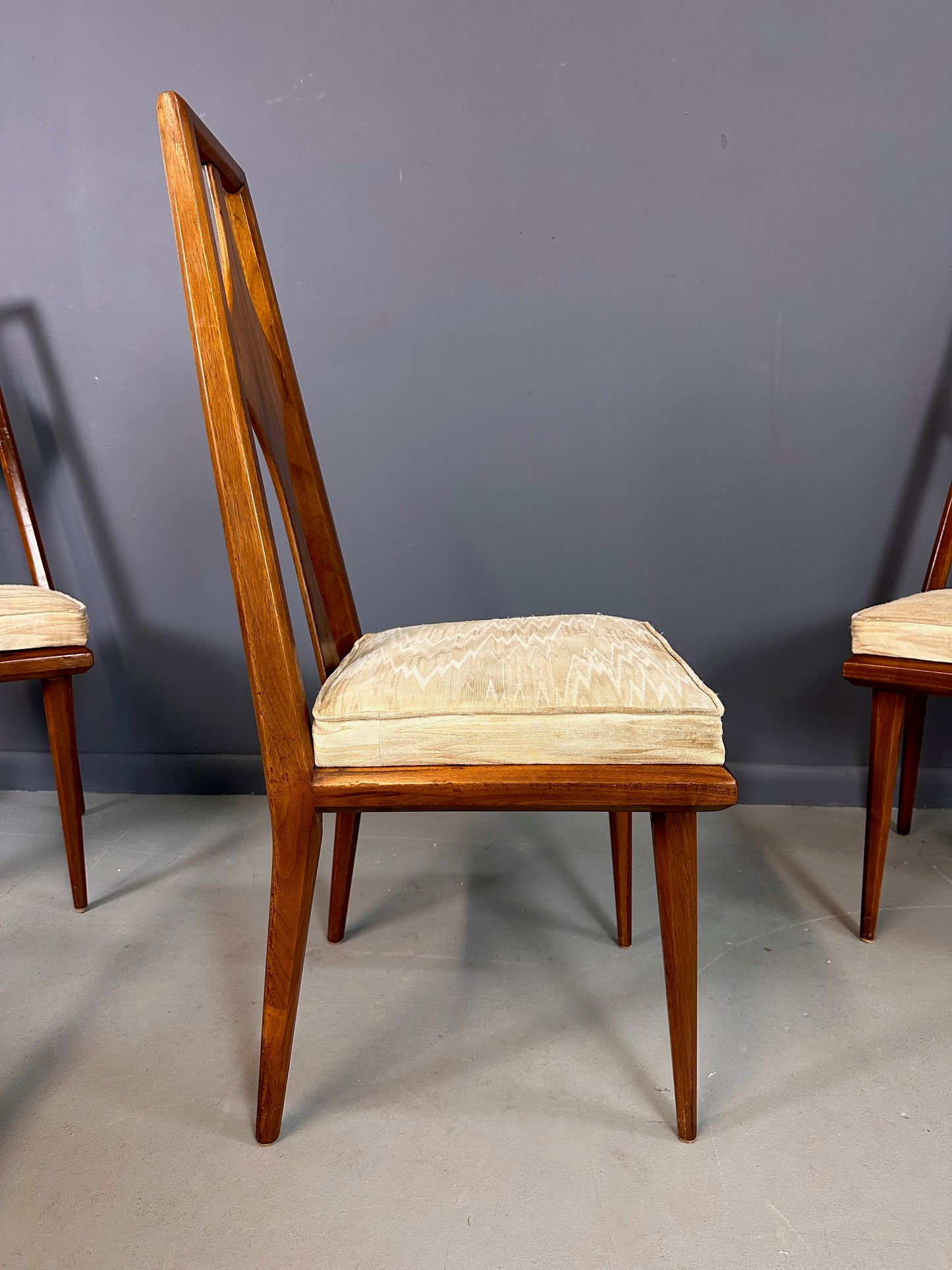SOLD – 1960s Set of 6 Edmond J. Spence Walnut Dining Chairs Swedish Modern