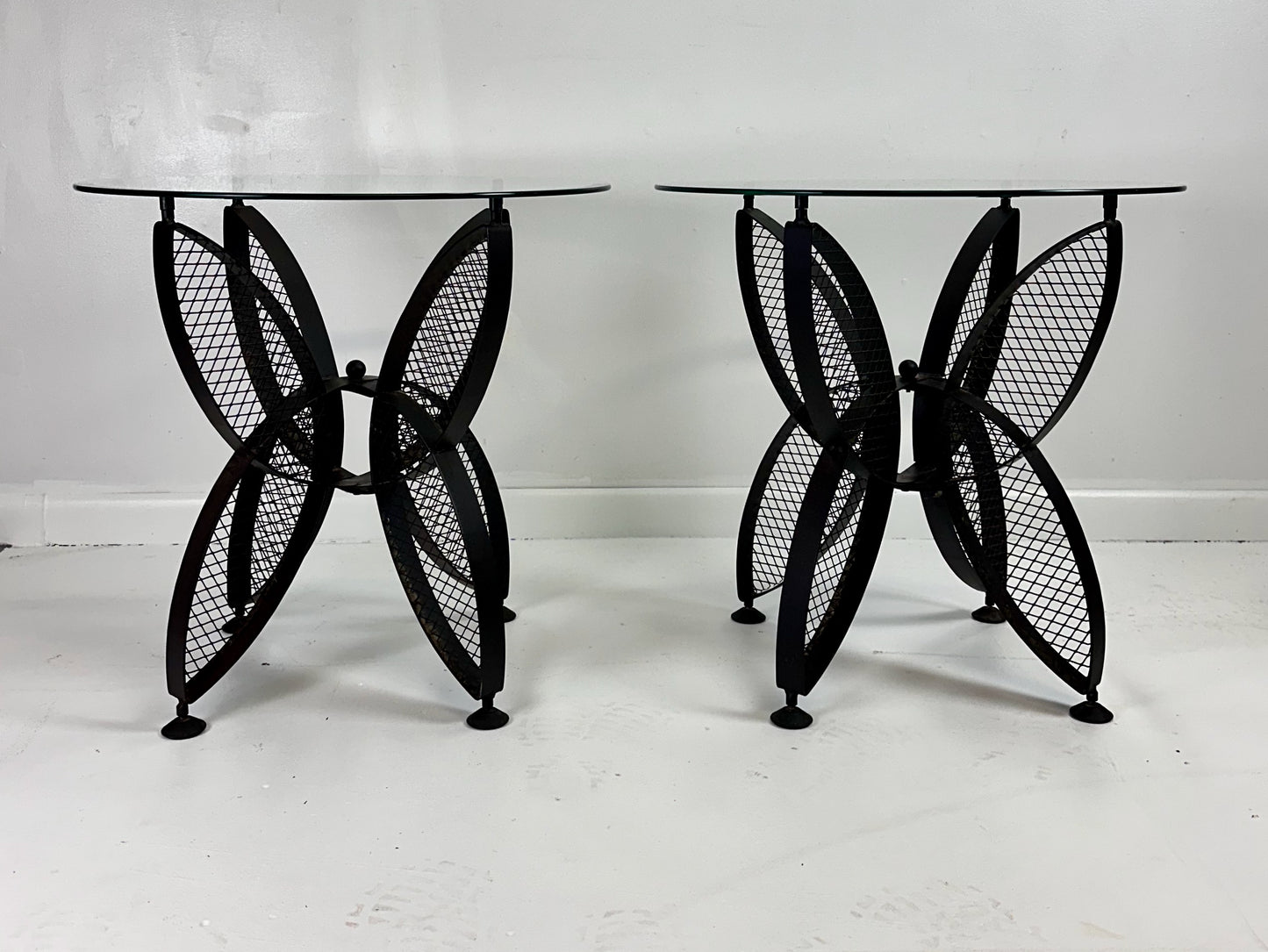 SOLD – Pair of John Salterini Iron Butterfly Side Tables Mid Century