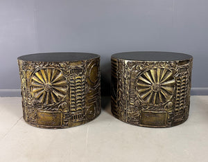 1970s Pair of Adrian Pearsall Brutalist Style Round Side Tables