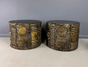 1970s Pair of Adrian Pearsall Brutalist Style Round Side Tables