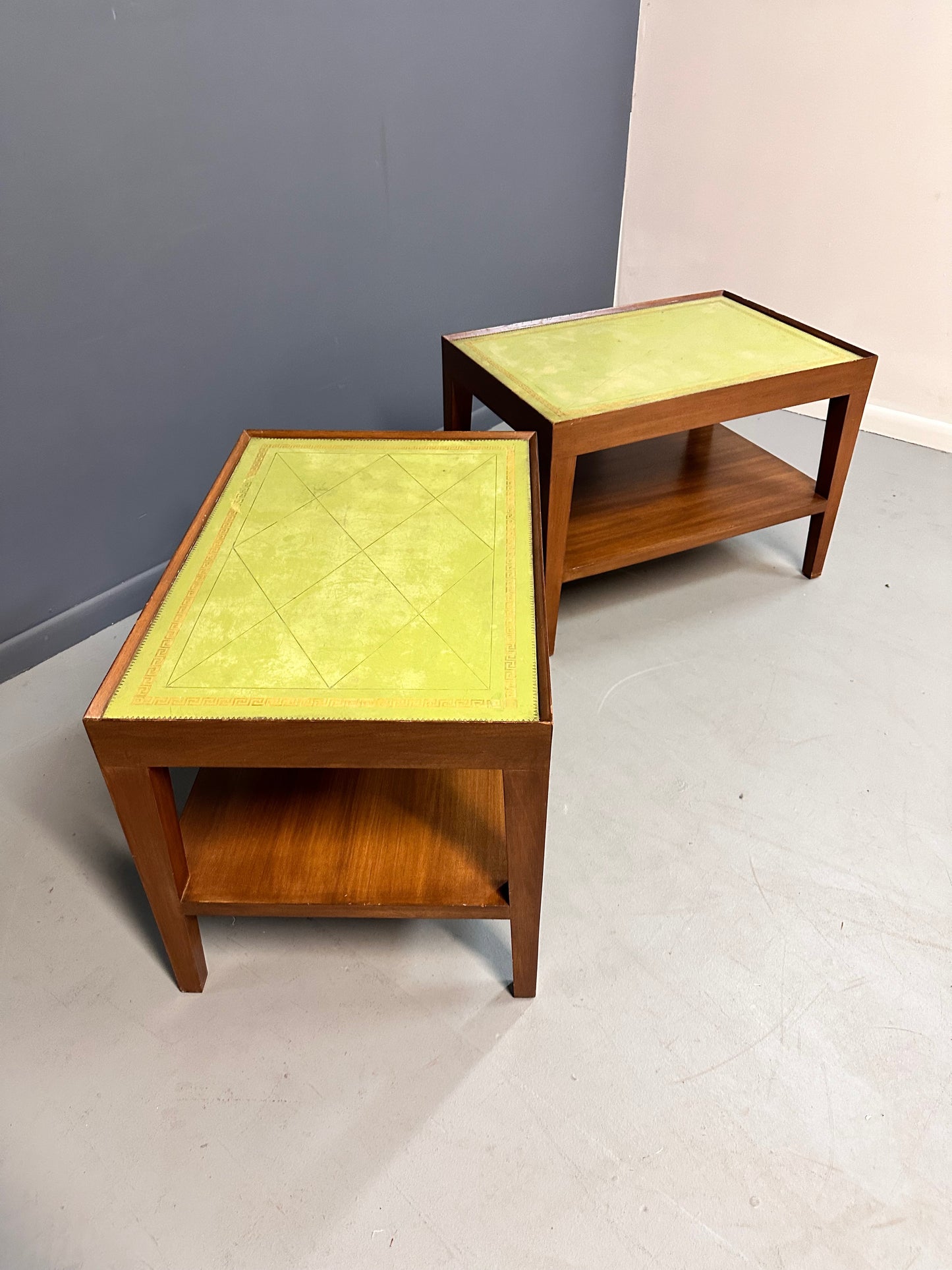 SOLD – Custom Made Side Tables with Leather Tops For The House of Gene Wilder
