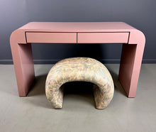 Load image into Gallery viewer, 1980s Mauve Waterfall Laminate Desk with Two Drawers and a custom Bench