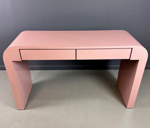 1980s Mauve Waterfall Laminate Desk with Two Drawers and a custom Bench