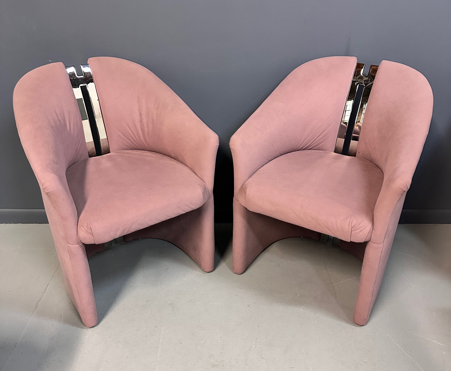 SOLD – Set of Six Post Modern Barrel Back Armchairs with Brass after Pierre Cardin by Carsons