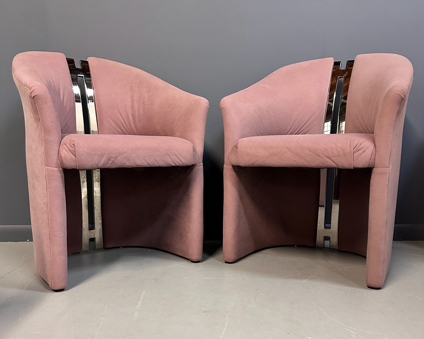 SOLD – Set of Six Post Modern Barrel Back Armchairs with Brass after Pierre Cardin by Carsons