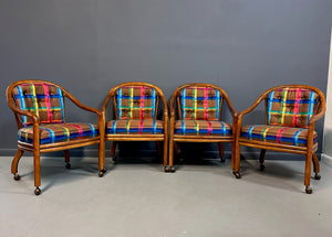 1970s Set of 4 Drexel Game Table Chairs with Cane Backs Mid Century