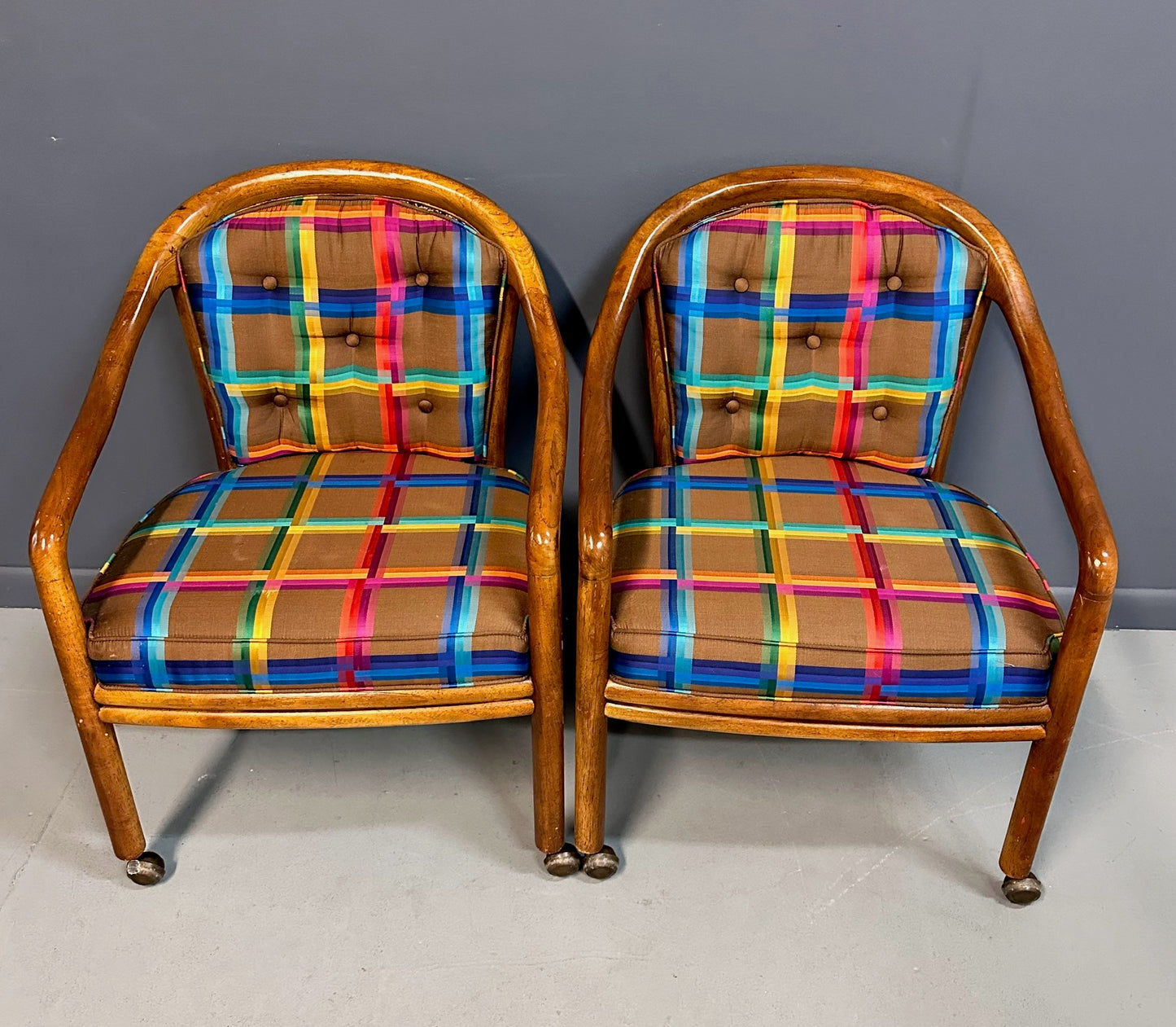 SOLD – 1970s Set of 4 Drexel Game Table Chairs with Cane Backs Mid Century