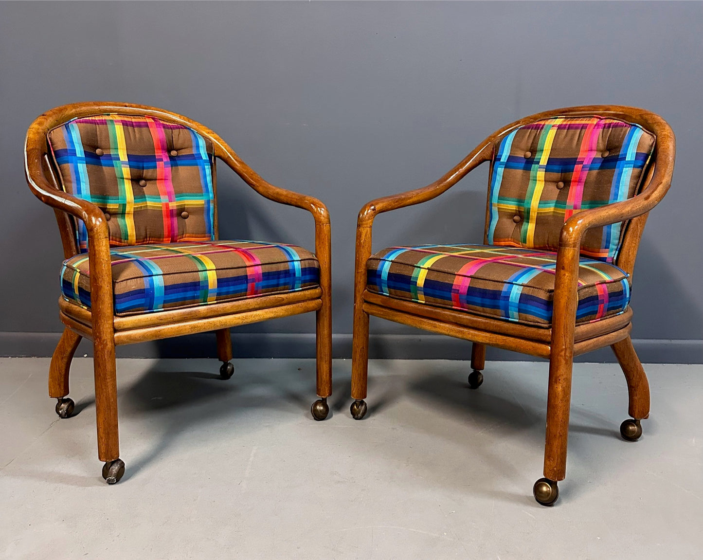 SOLD – 1970s Set of 4 Drexel Game Table Chairs with Cane Backs Mid Century